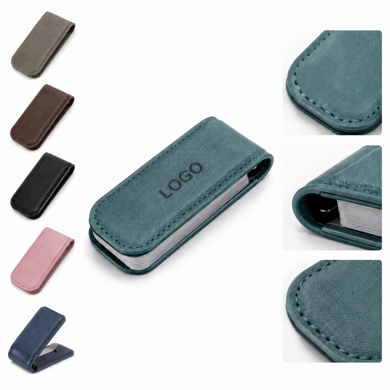 Slim Genuine Leather Magnetic Money Clip and Currency Holder