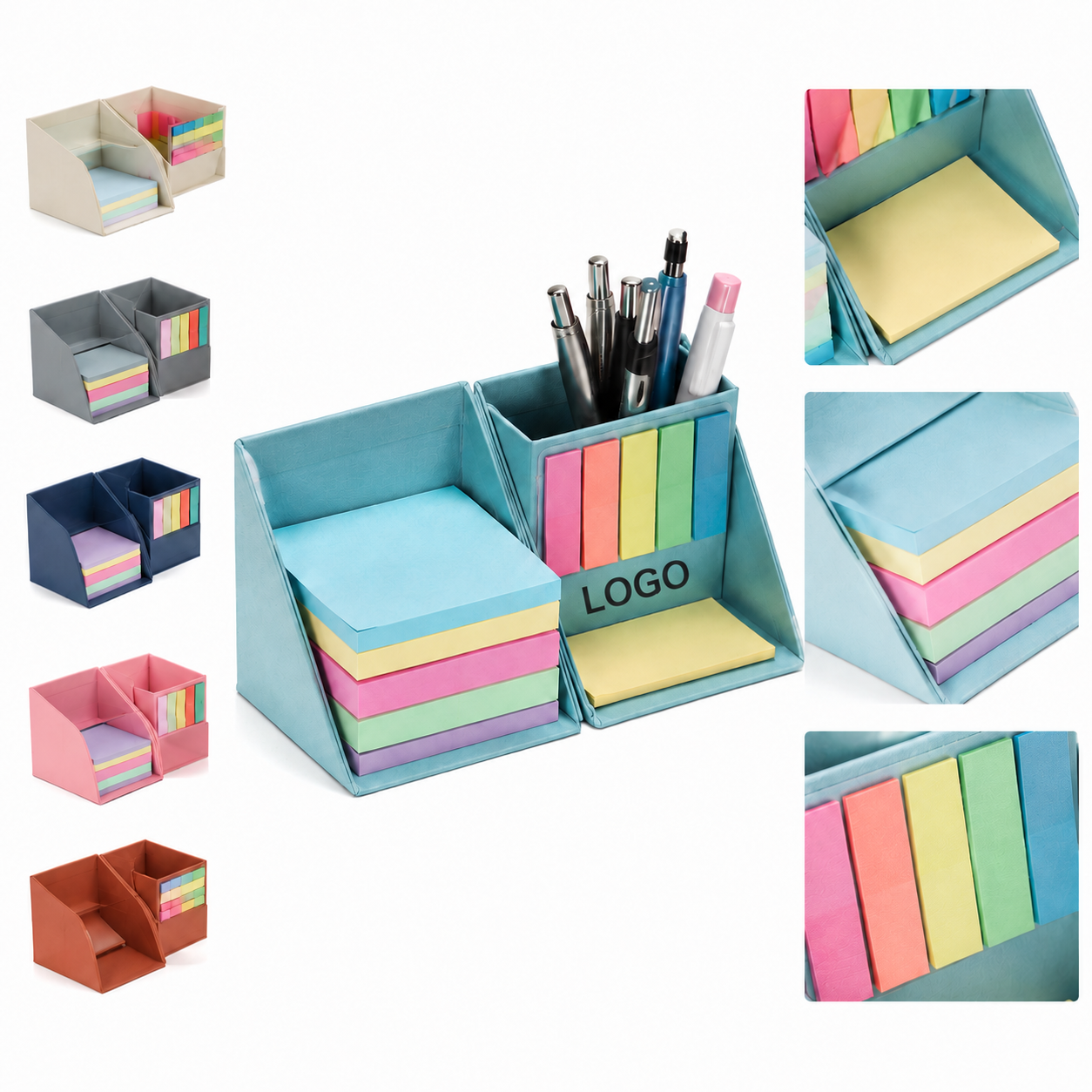 Multi-functional Desktop Note Cube with Integrated Page Markers and Pen Holder