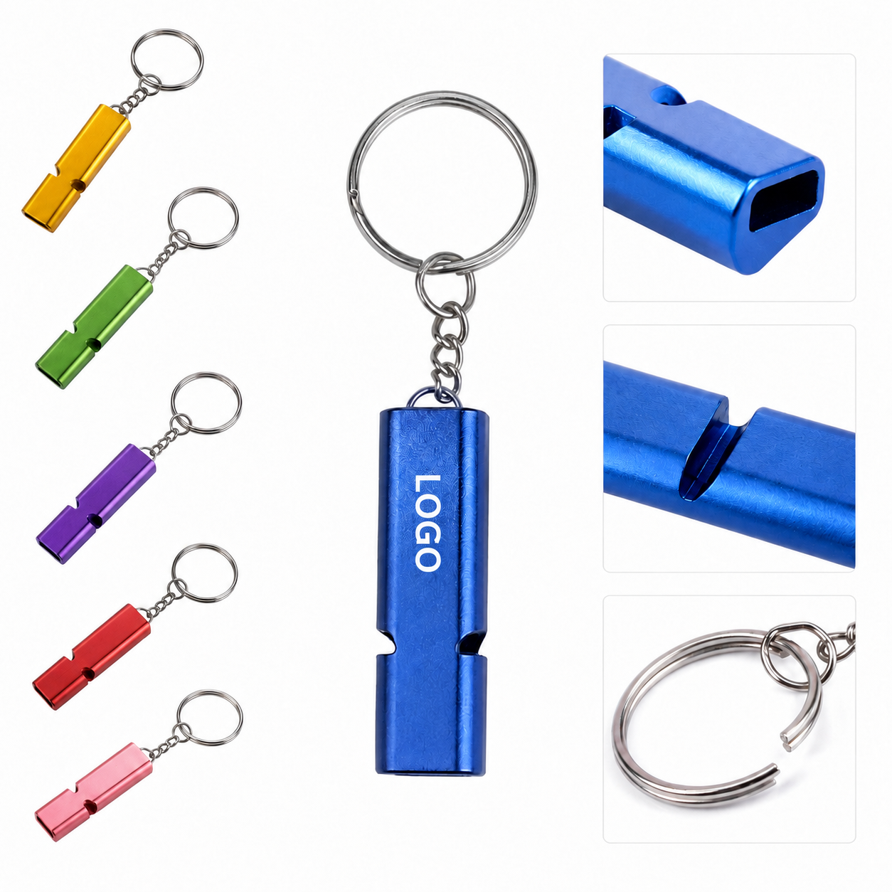 Dual-Tube Aluminum Survival Whistle with Keychain Clip