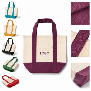 Compact Two-Tone Poly-Cotton Canvas Tote with Front Pocket