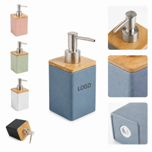 Minimalist Square Resin Soap Dispenser with Sustainable Bamboo Lid