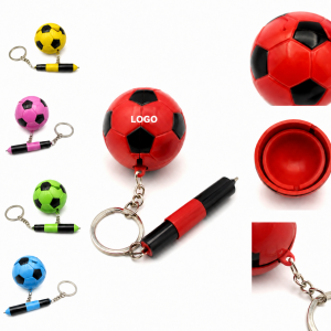 Soccer Ball Themed Folding Ballpoint Pen with Key Ring