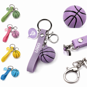 Sports-Themed Silicone Wristlet Keychain with Basketball and Icon Charms